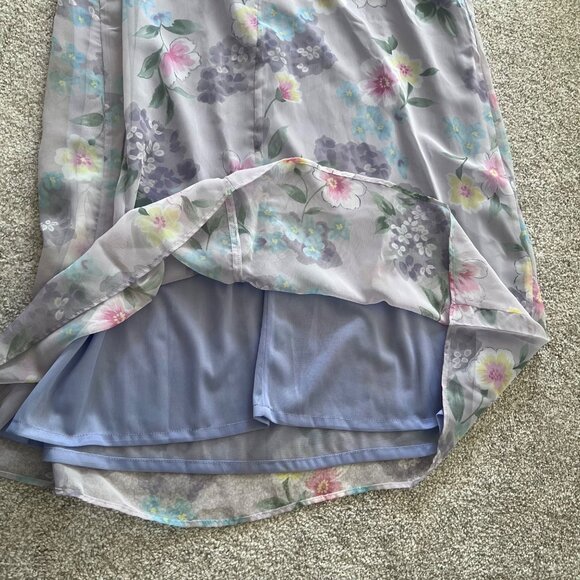 Vintage 90s Bentley Chiffon Lavender Lilac Floral Fairy Flowy Maxi Skirt XL - Picture 4 of 7